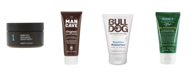 Four bottles of moisturisers for men