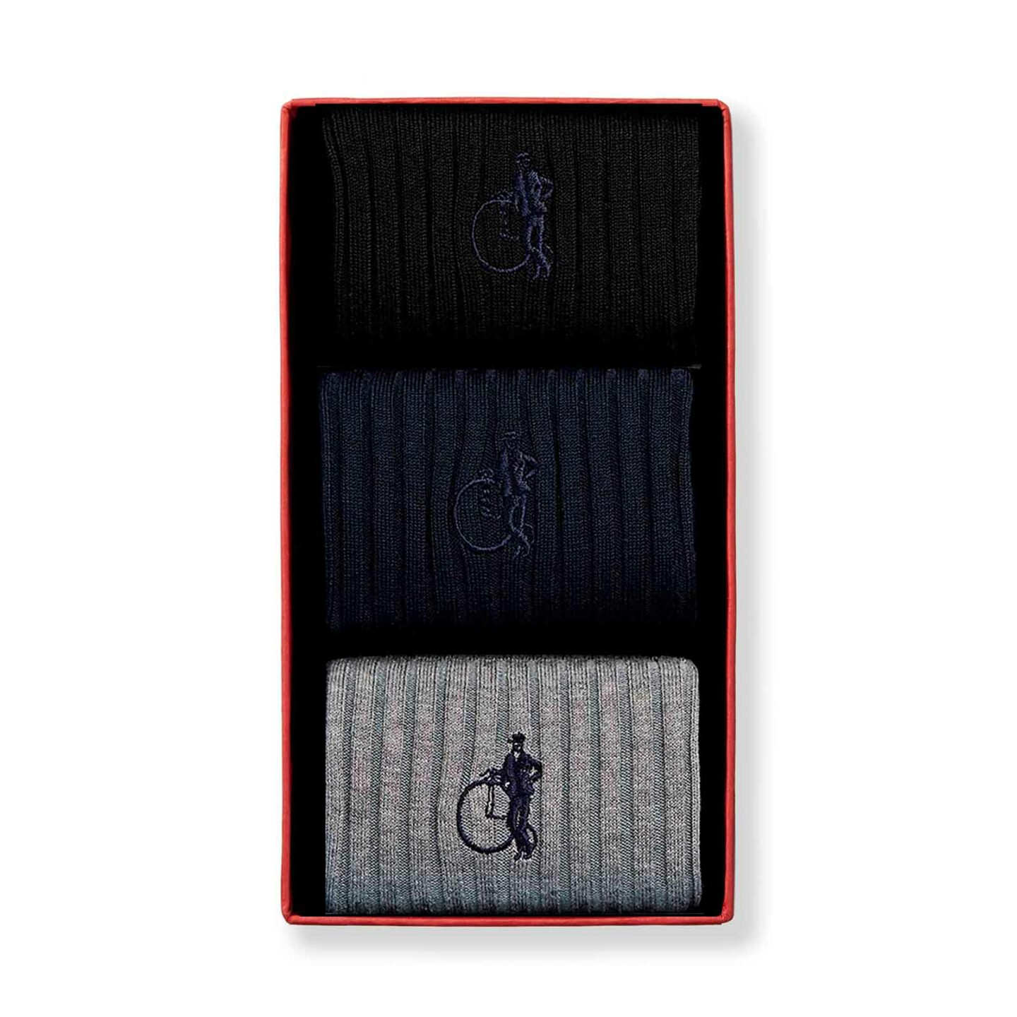 3 pair of simply traditional black and grey socks in a box