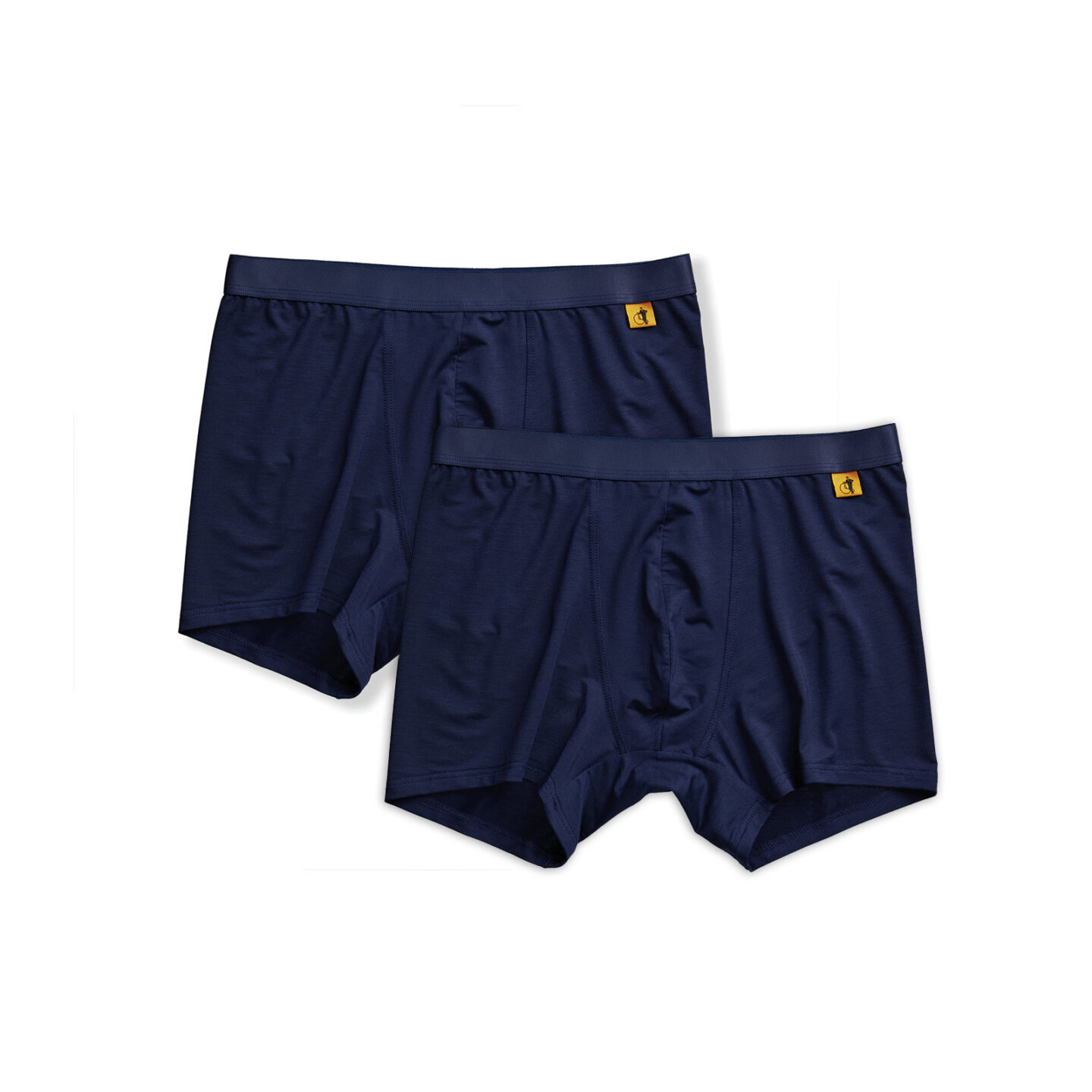 2 pairs of navy boxer shorts on a white background