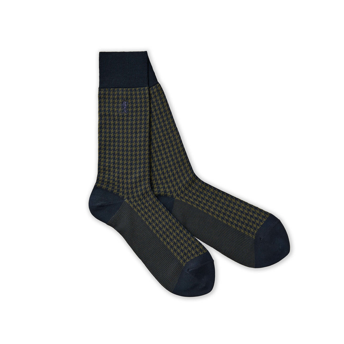 A pair of patterned dark green socks