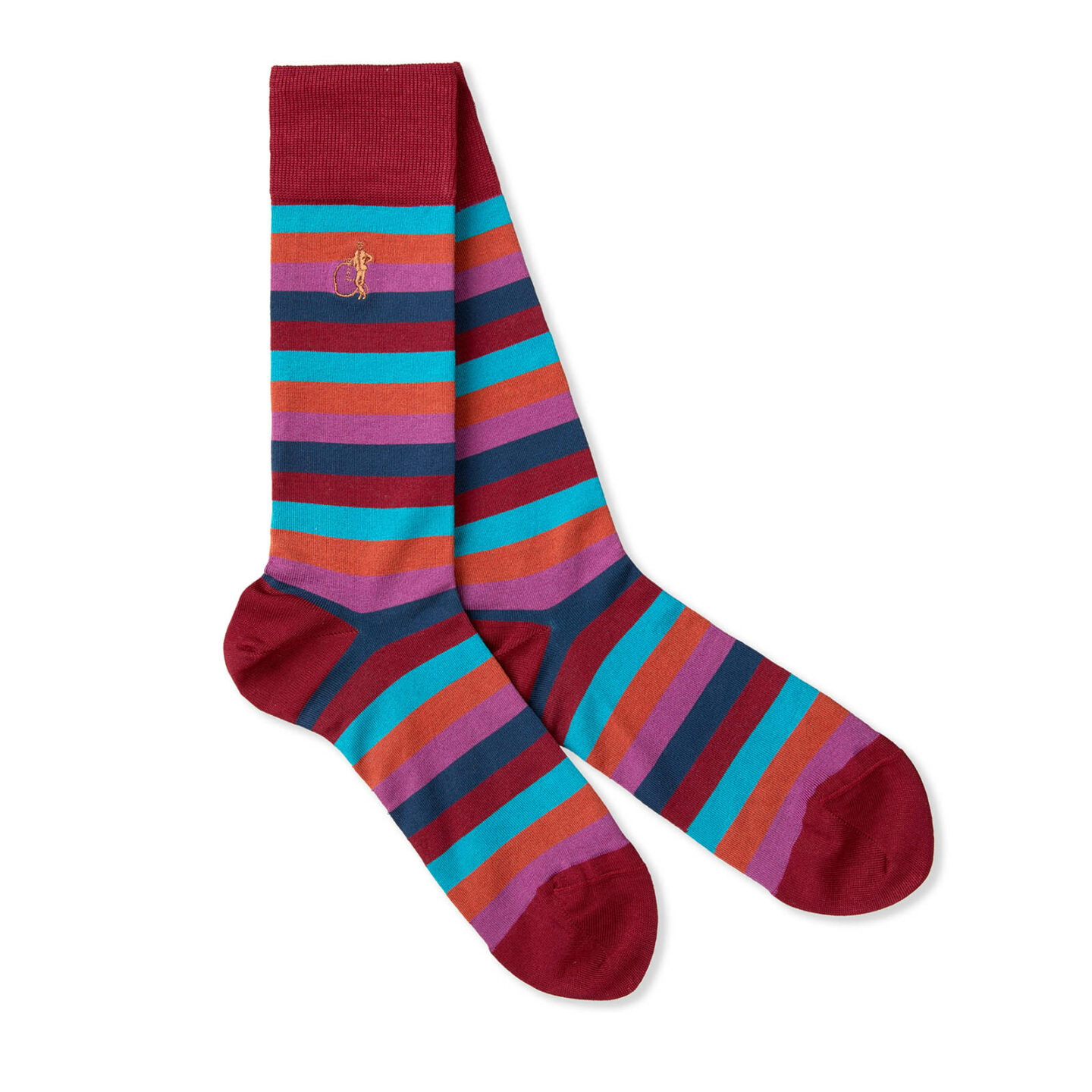 Multi-coloured stripped thick stripped socks with a gold LSC logo