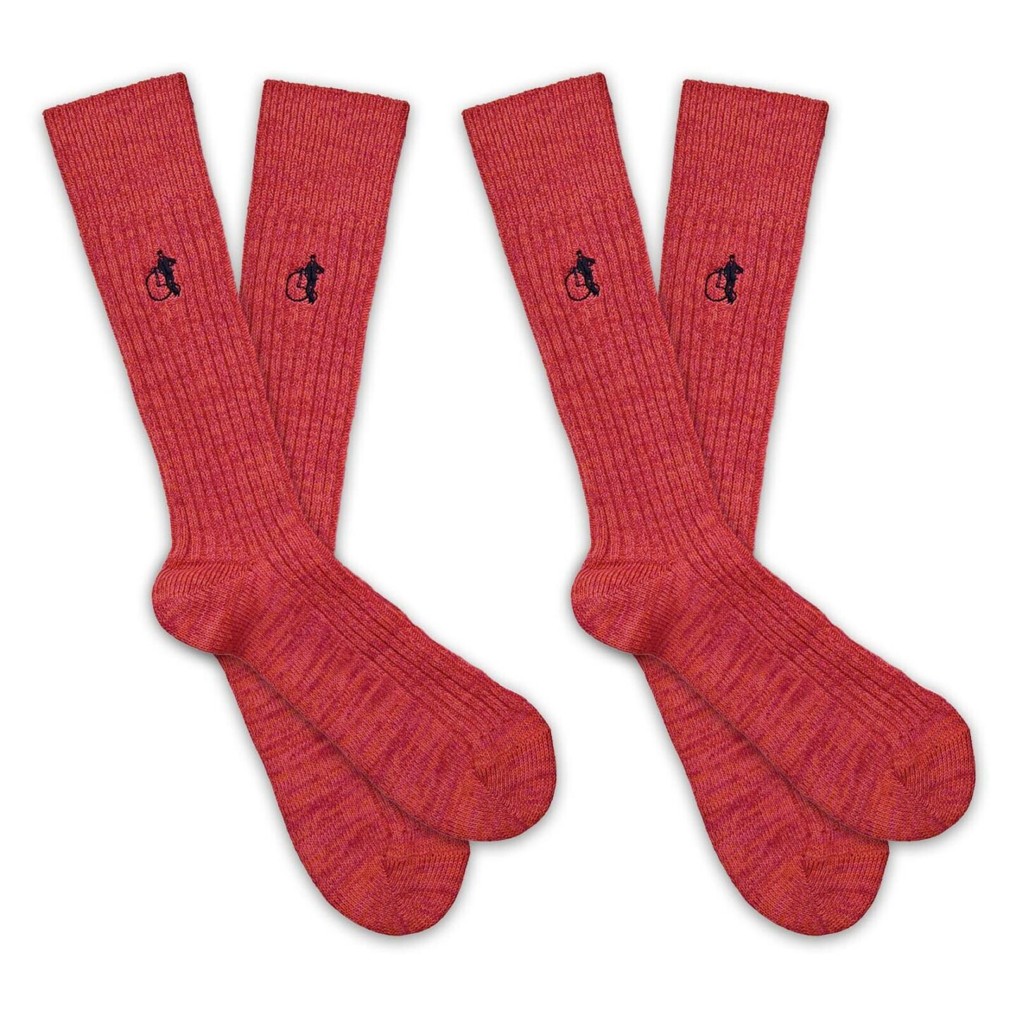 2 pair of red socks with a white background