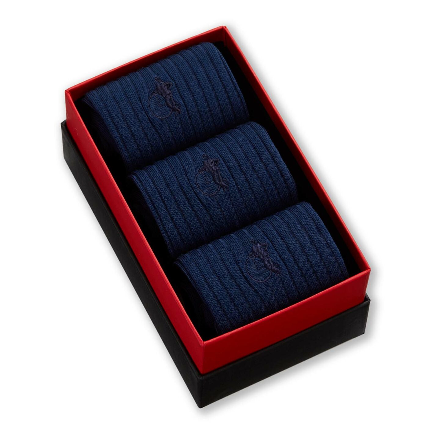 3 pair of navy blue socks in a box