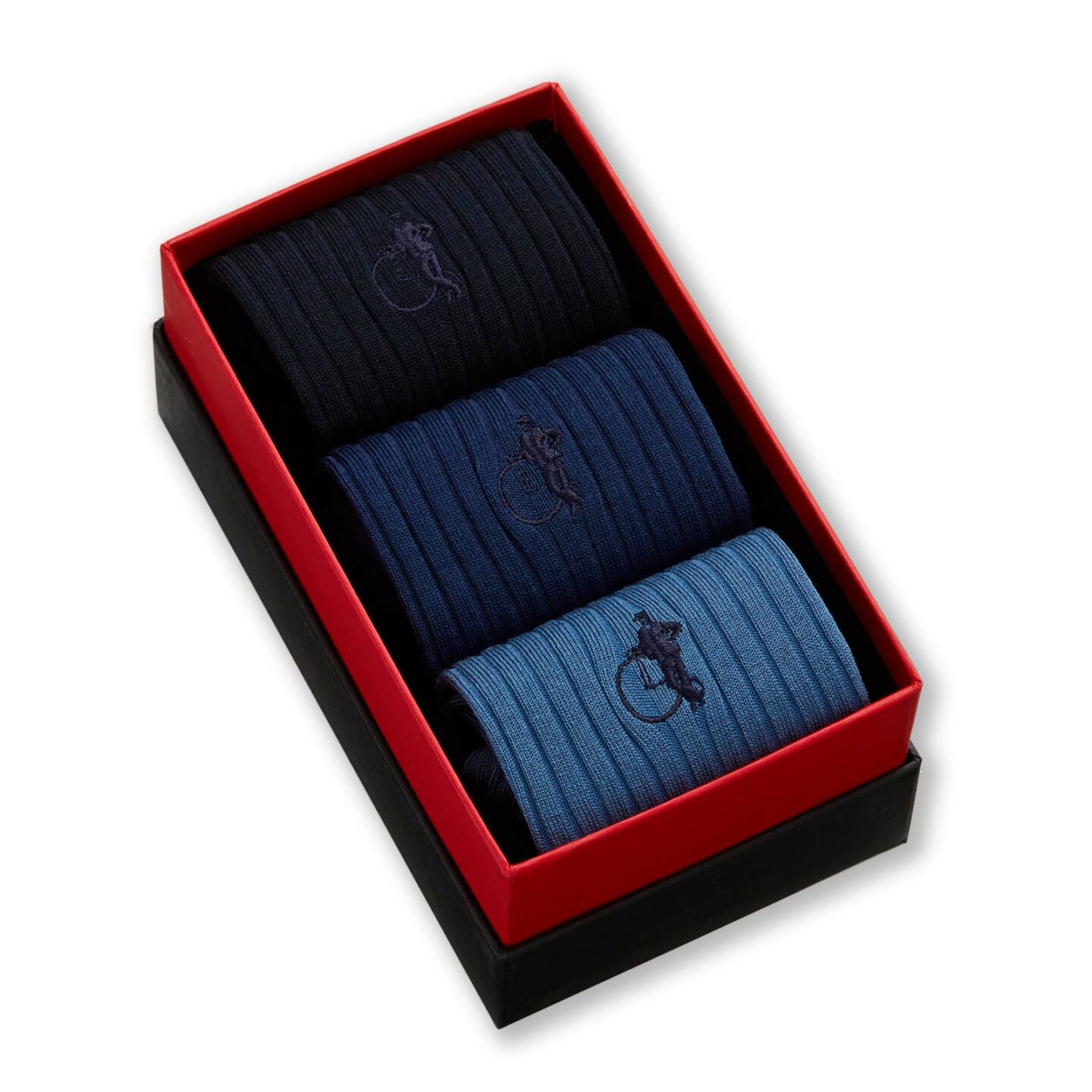 3 pair of simply blue socks in a box